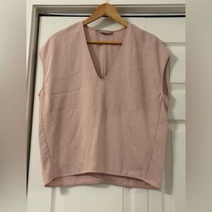 Everlane 100% Triacetate Blush Pink V Neck Blouse 2